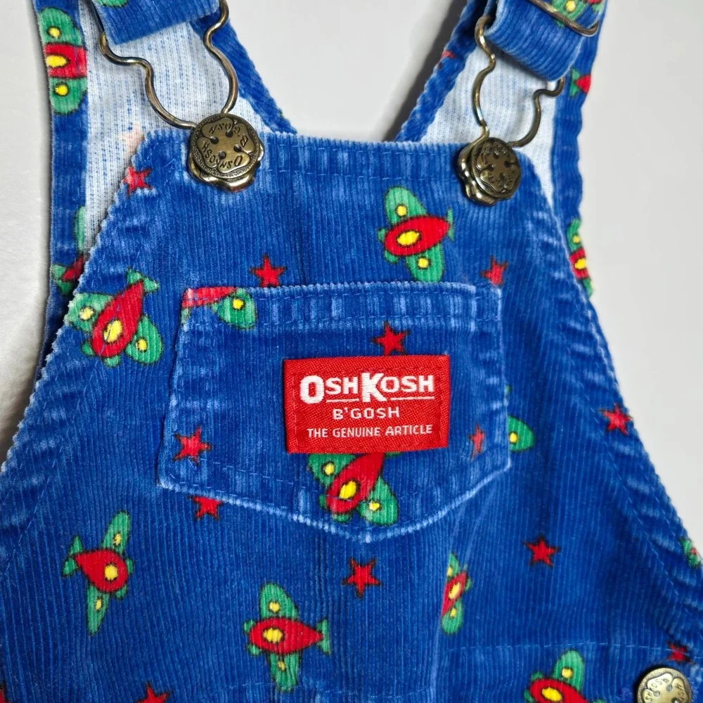 Vtg OshKosh B'gosh Blue Corduroy Airplane Star‎ Print Overalls Kids 24 Months